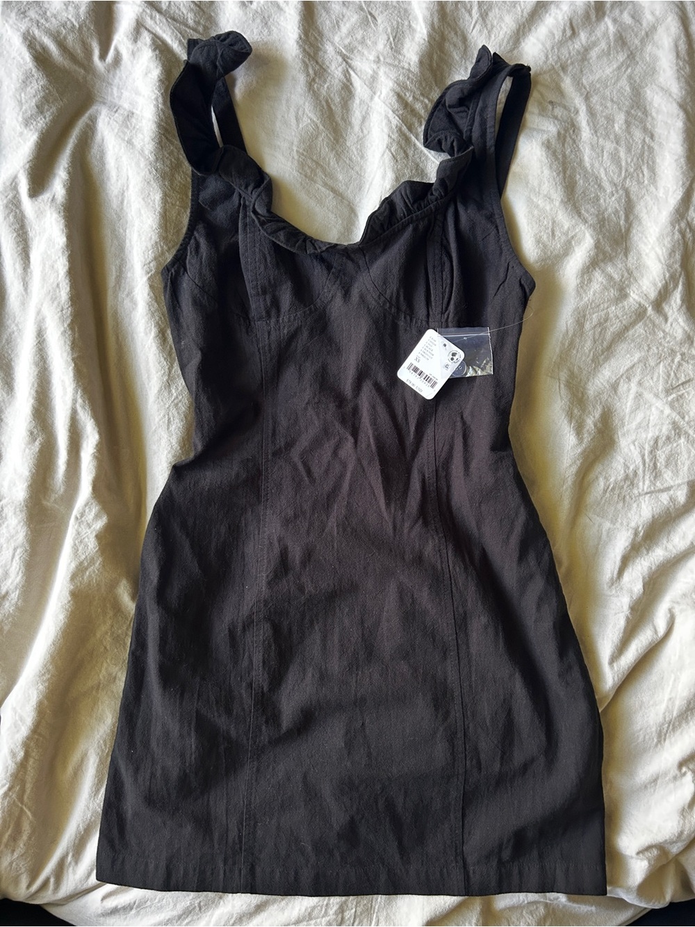 Free People XS Black Ruffle-Trim Sleeveless Sheath Dress